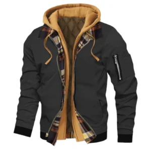 Men's Winter Hooded Jacket Casual Fake Two Piece Design Zip Up Long Sleeve Warm Coats