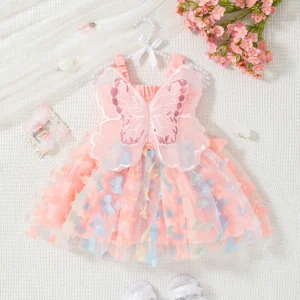 Summer New Butterfly Wing Baby Girl Dress, Princess Style Birthday Party Children'S Clothing (9 Months -3 Years Old)
