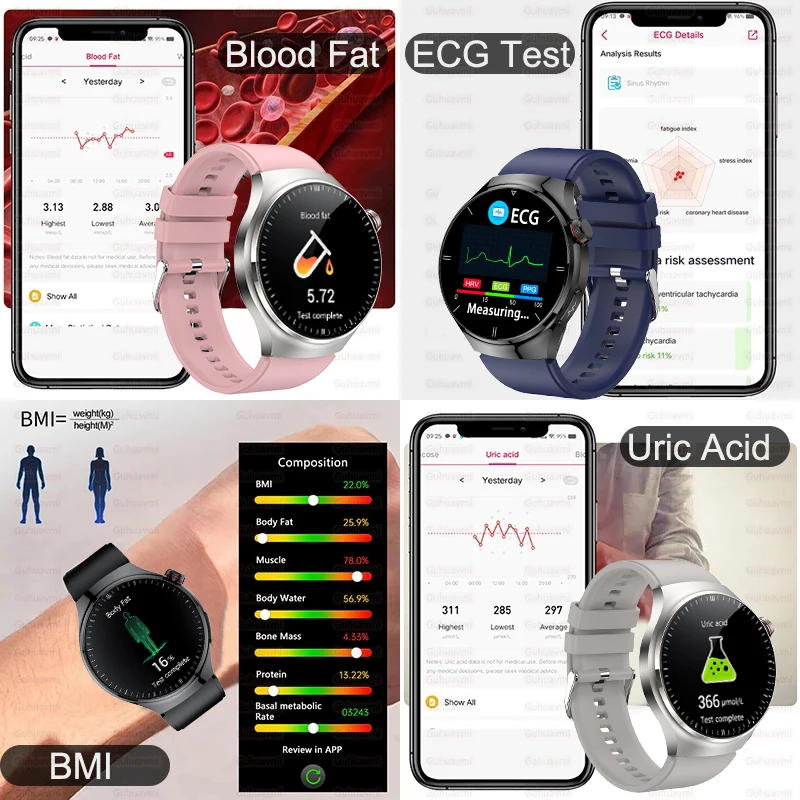 2025 New GUHUAVMI Accurate Blood Lipid Uric Acid Smart Watch Men Women ECG+PPG Blood pressure Bluetooth call Health Smartwatches - Image 5