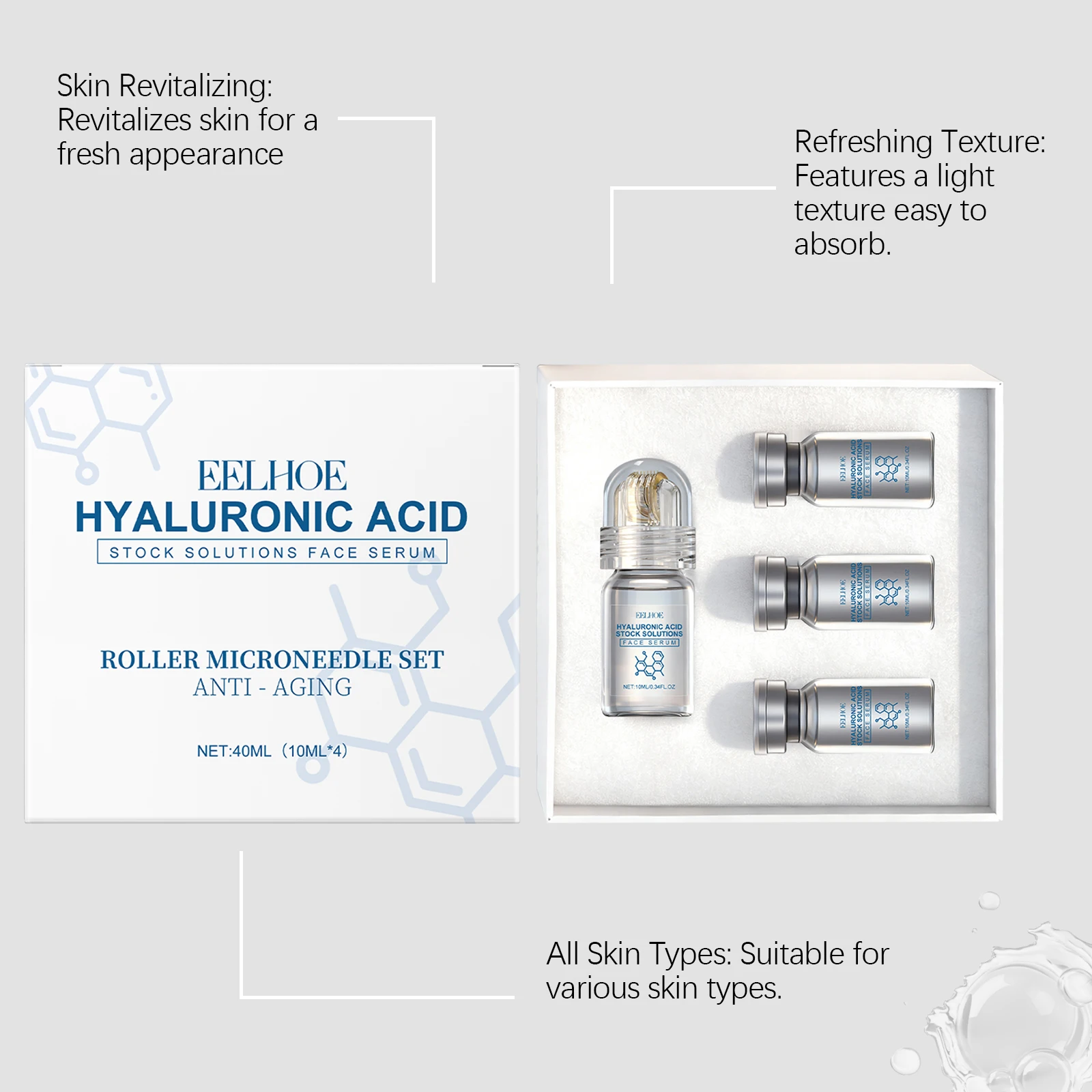 Niacinamide Microneedle serum Facial serum Kit 0.25mm Moisturizing Skin nourishing Winter skincare Face Roller Day cream 30ml - Image 4